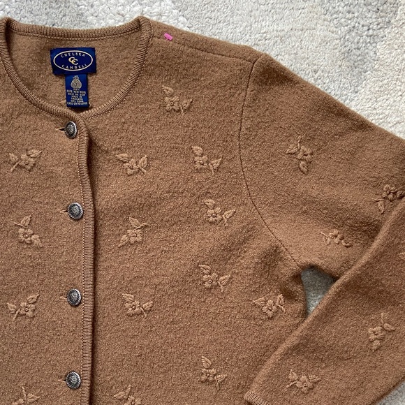 Vintage Wool Button Front Cardigan with Floral Details - Picture 2 of 11